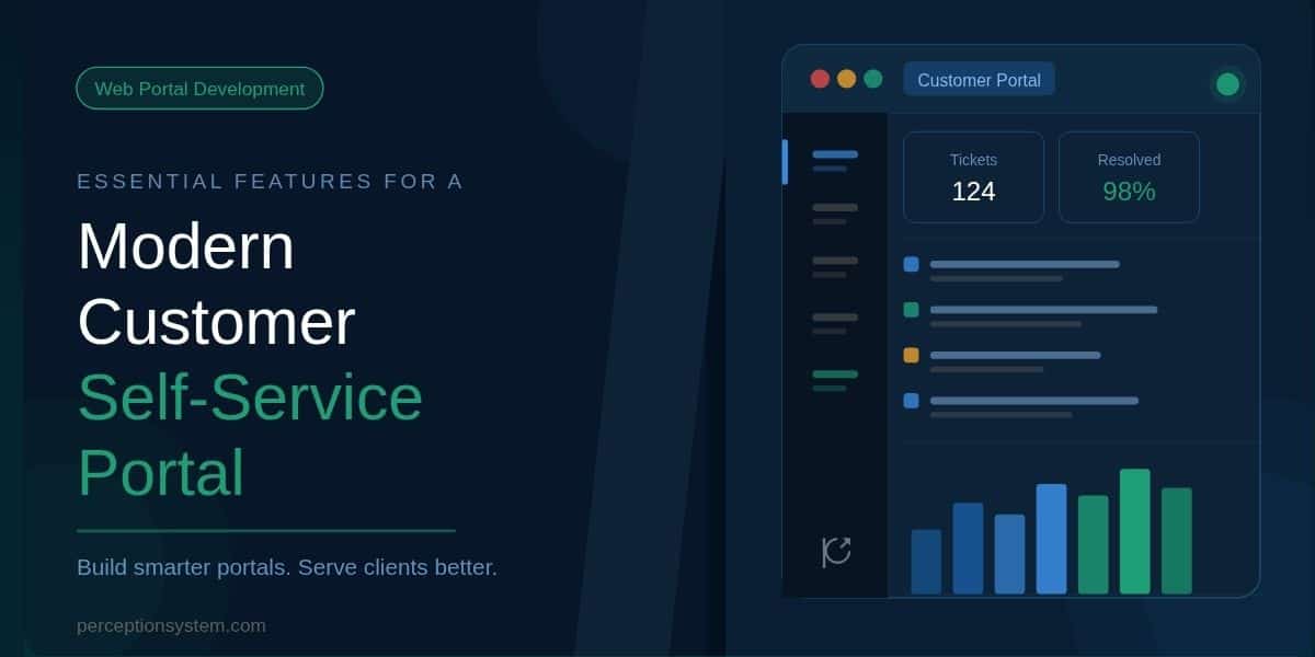 Essential features of a modern customer portal development project, showcasing API access and analytics.